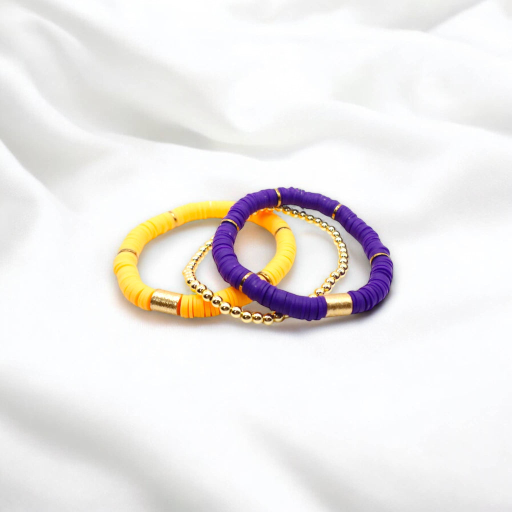 Gold Purple Game Day Stack Bracelet, School Spirit Jewelry