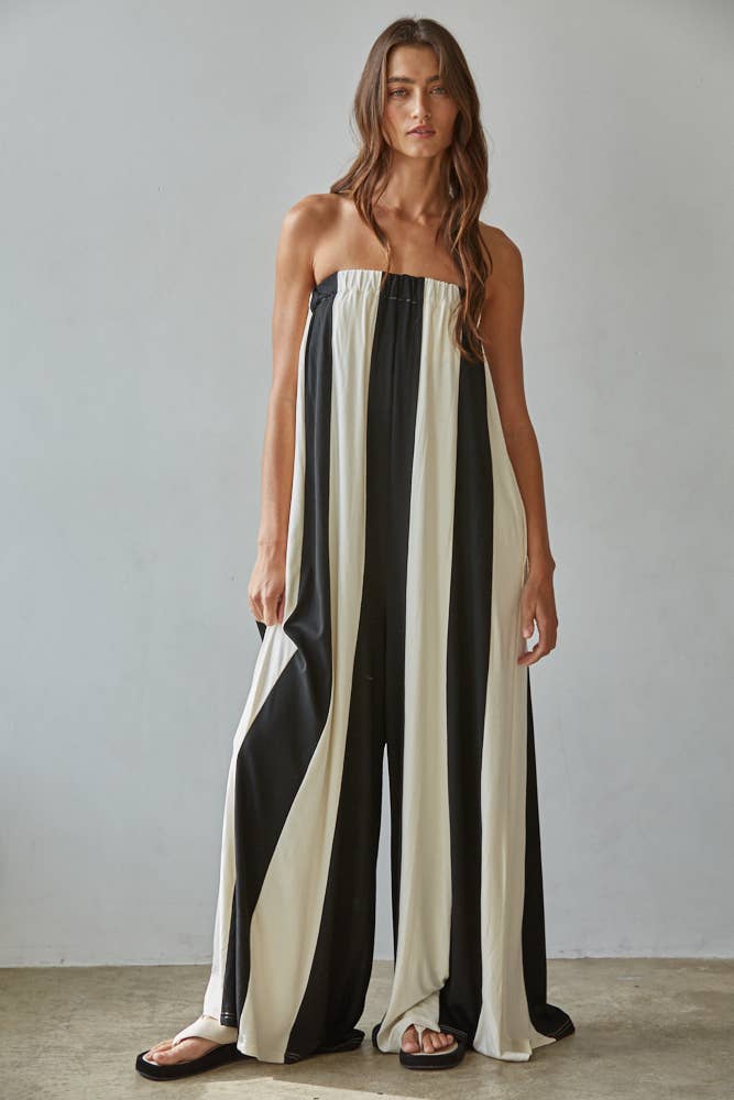 Striped Strapless Jumpsuit