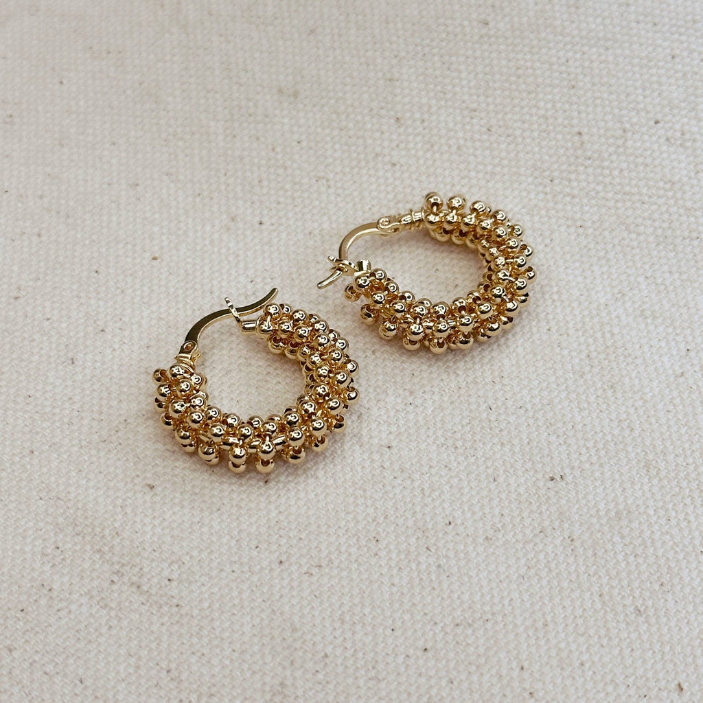18k Gold  Beaded Cluster Hoop Earrings