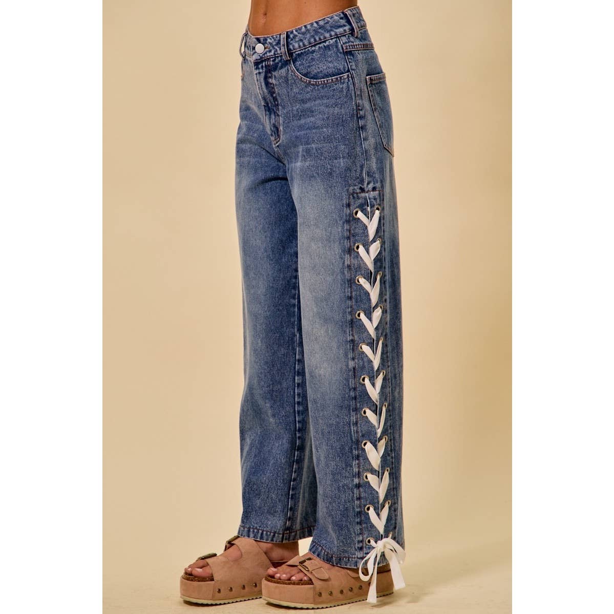 Side Lace Straight Leg Jeans