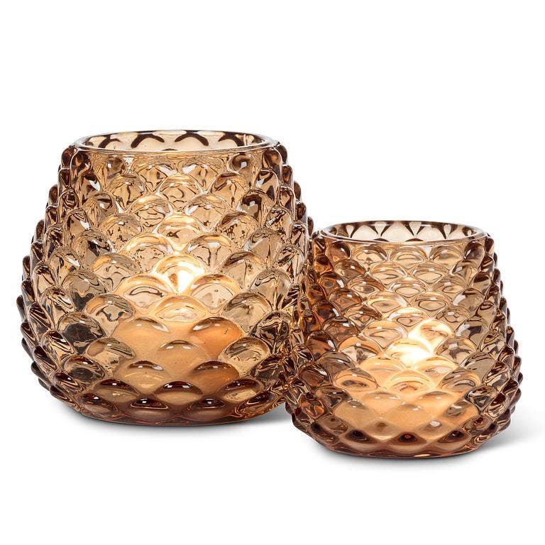 Medium Amber Glass Pinecone Tealight Holder