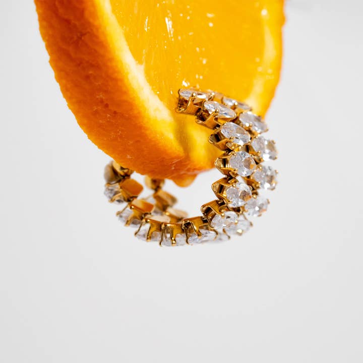 18K Gold CZ Stone Hoop Earrings