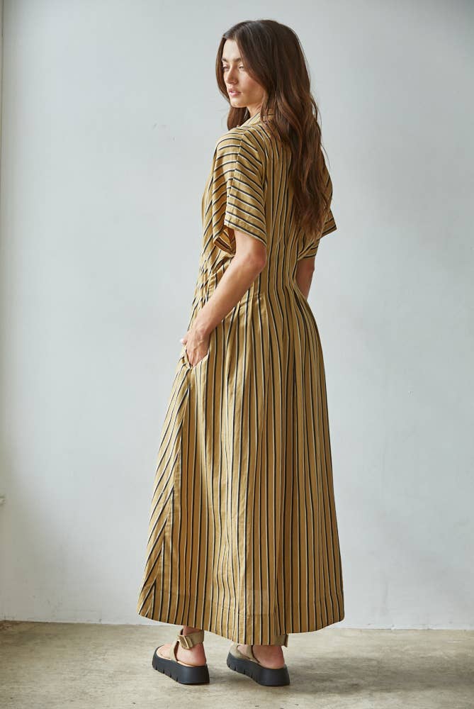 Striped Button-Down Flare Dress