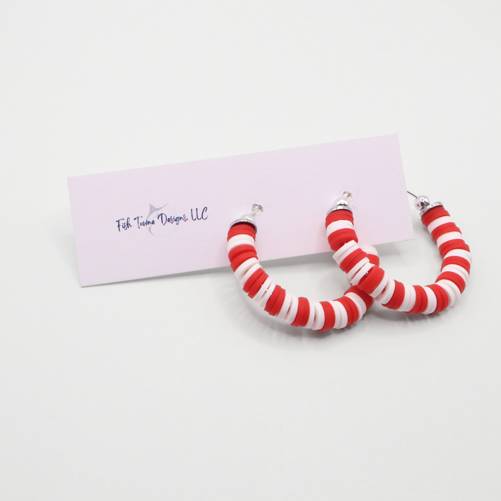 Red and White Game Day Hoop Earrings