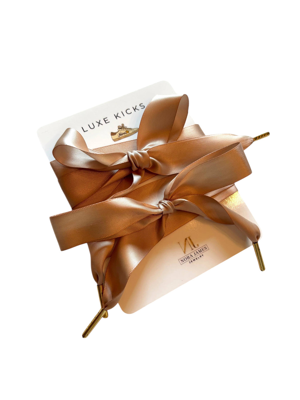 Designer-Inspired Satin Shoelaces with Rhinestone Brooch - Golden Khaki