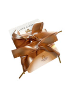 Designer-Inspired Satin Shoelaces with Rhinestone Brooch - Golden Khaki