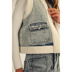Washed Vintage Denim Fleece Vest