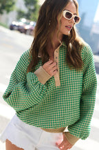 Two-Toned Textured Snap Pullover