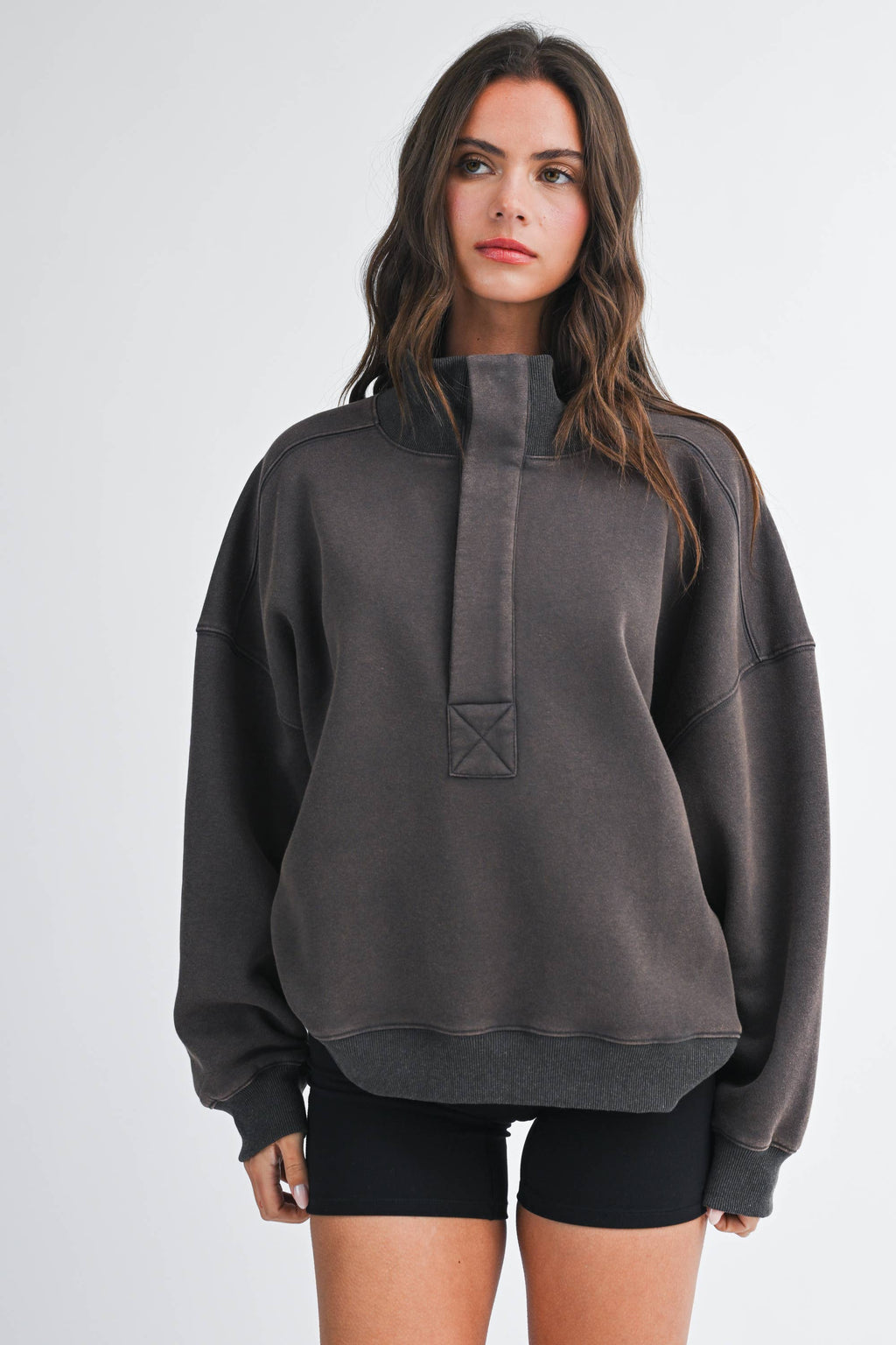 Oversized Snap Neck Sweatshirt