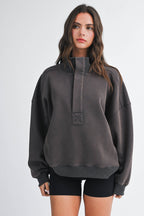 Oversized Snap Neck Sweatshirt