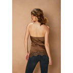 Satin Lace Hem Strapless Top