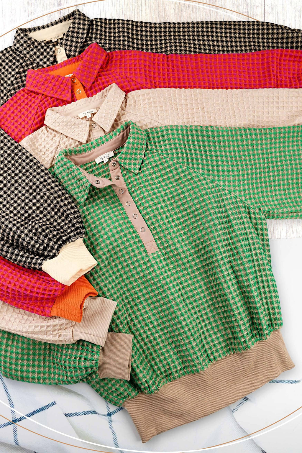 Two-Toned Textured Snap Pullover