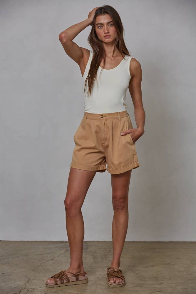 Relaxed Pleated Cotton Shorts