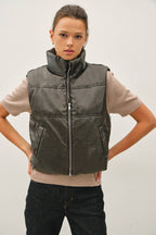 Women’s Cropped Faux Leather Puffer Vest