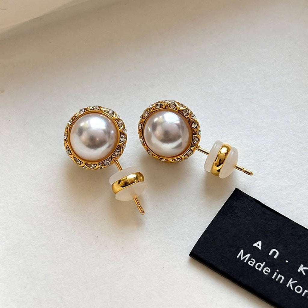 Vintage CZ Pearl Stud Earrings
