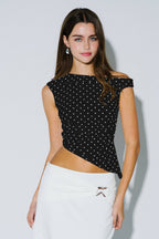 Ivory Polka Dot Ruched Top