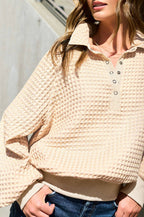 Two-Toned Textured Snap Pullover