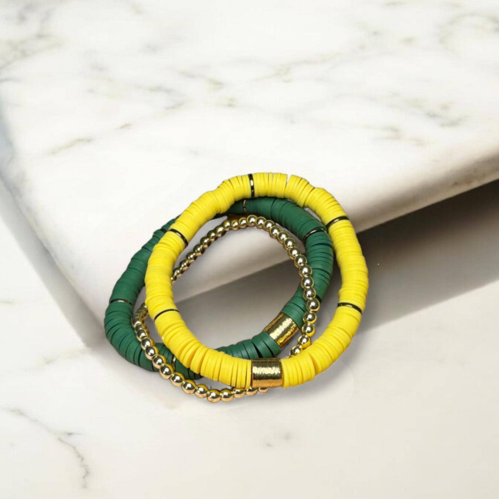 Green and Yellow Game Day Bracelet Stack