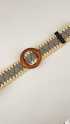 Whipstitch Raffia Belt with Wooden Round Buckle