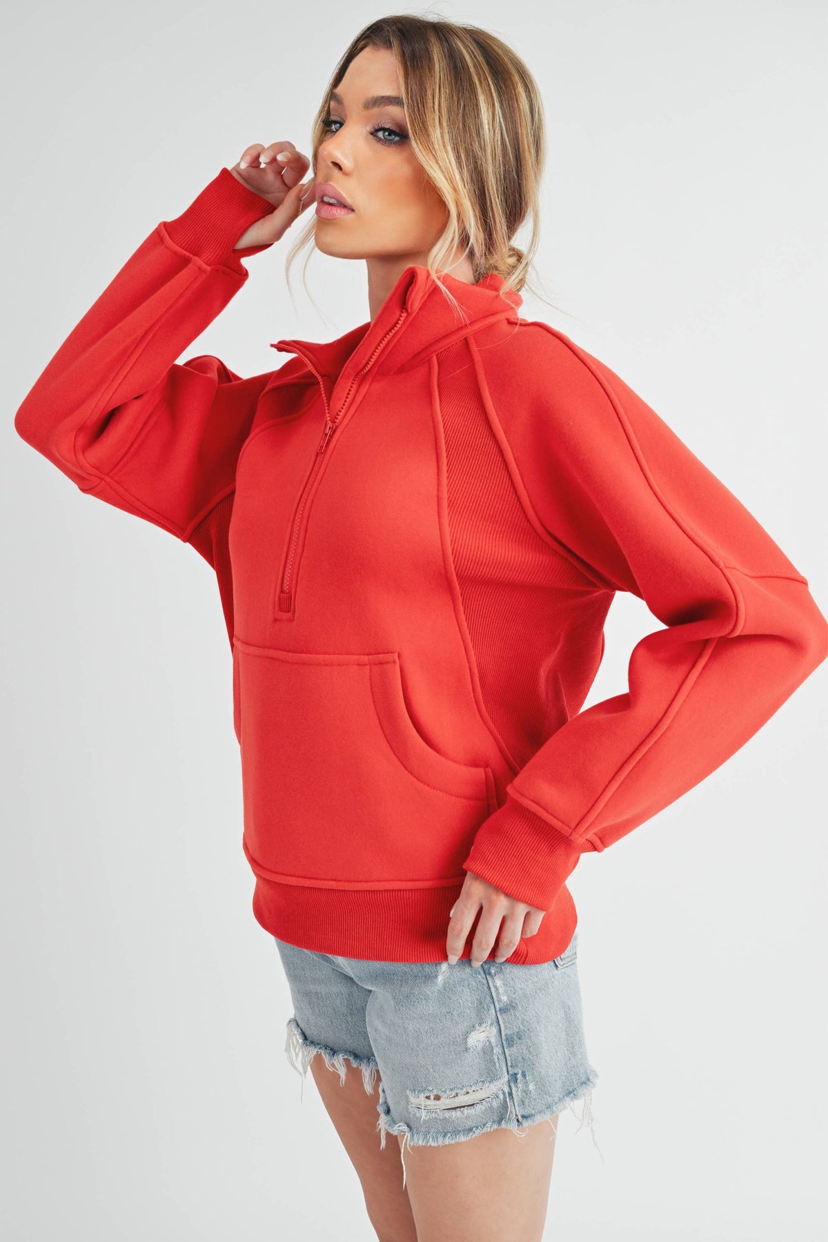 Long Dove Funnel Neck Half Zip Sweater – Tomato