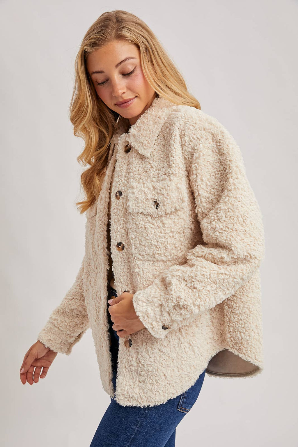 Latte Boucle` Button Jacket