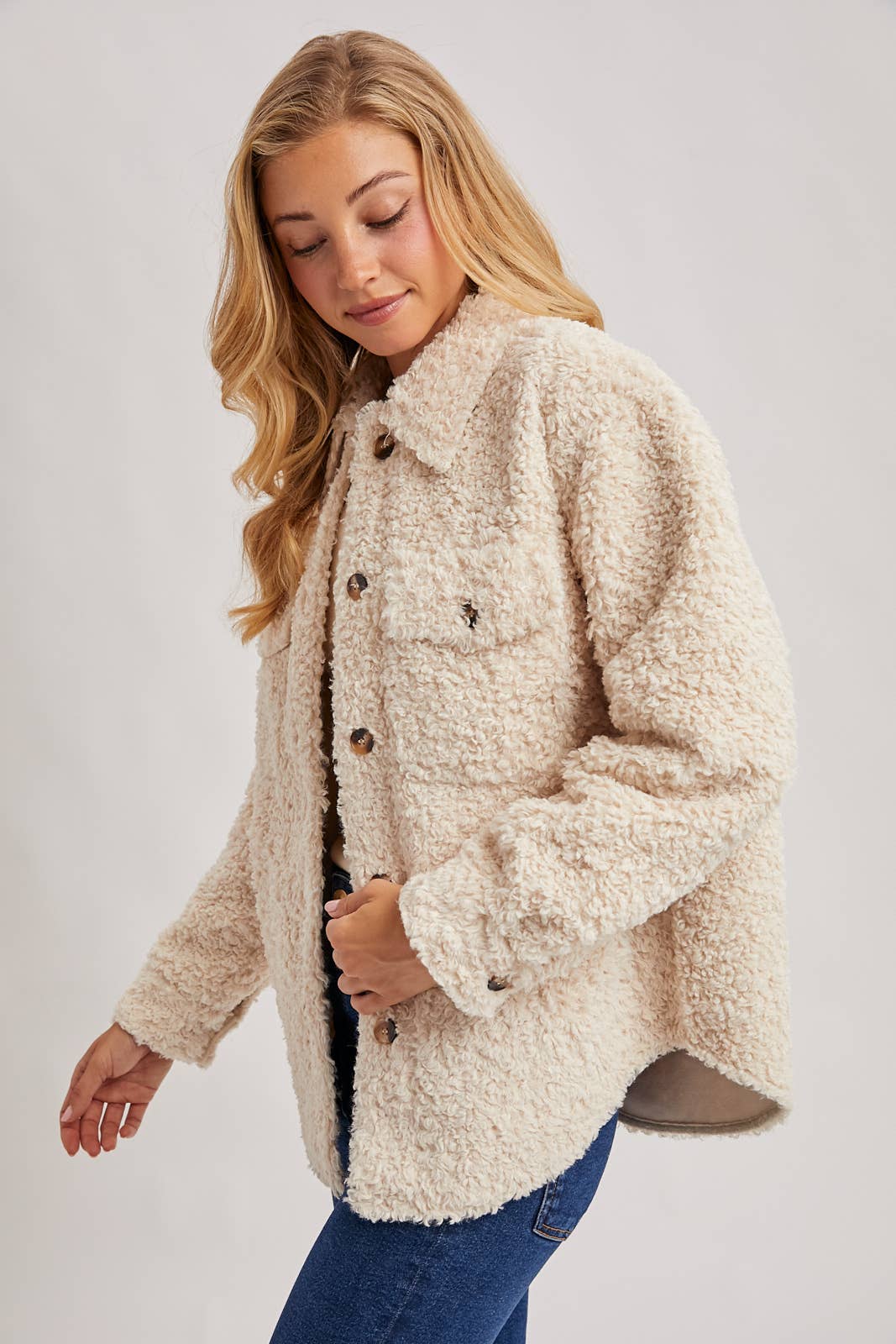Latte Boucle` Button Jacket