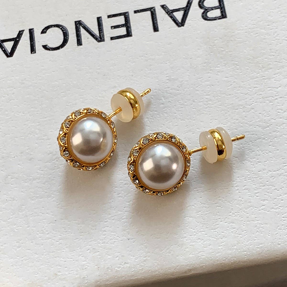 Vintage CZ Pearl Stud Earrings