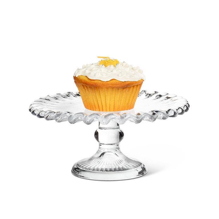 Petite Glass Cake Stand - 7" Scalloped Pedestal Display