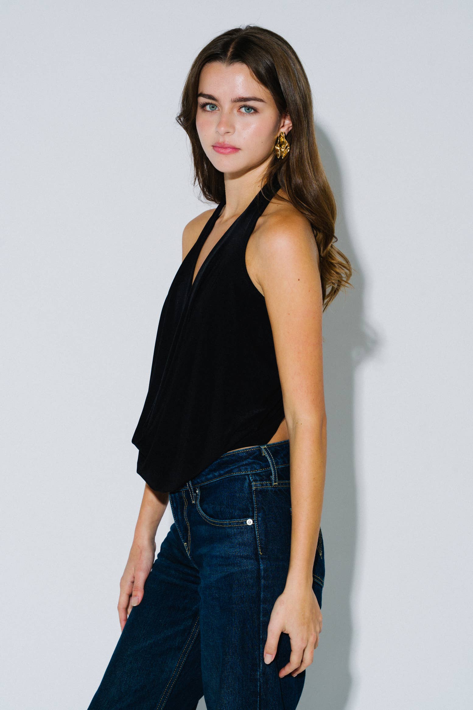 Plunging Back Tie Top