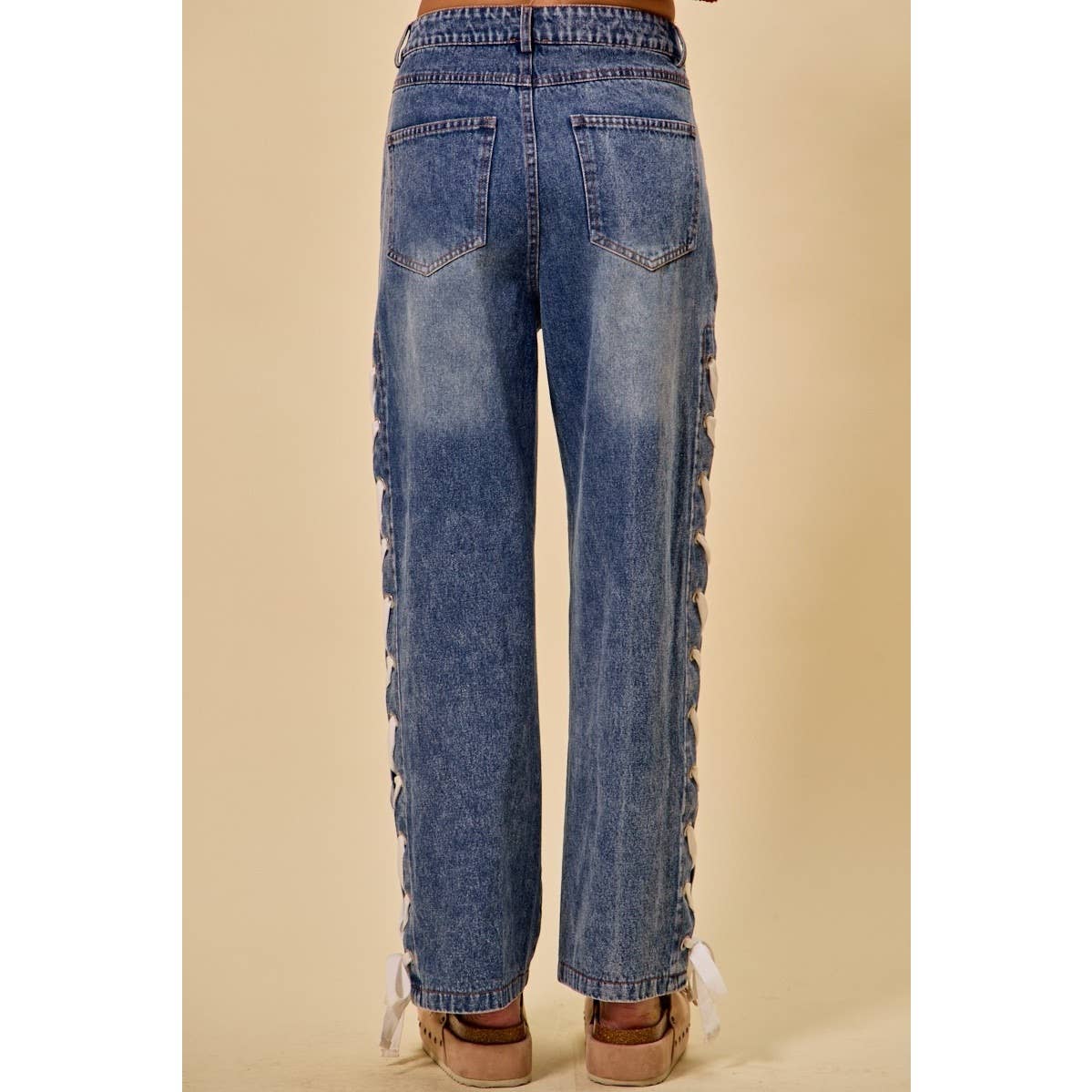 Side Lace Straight Leg Jeans