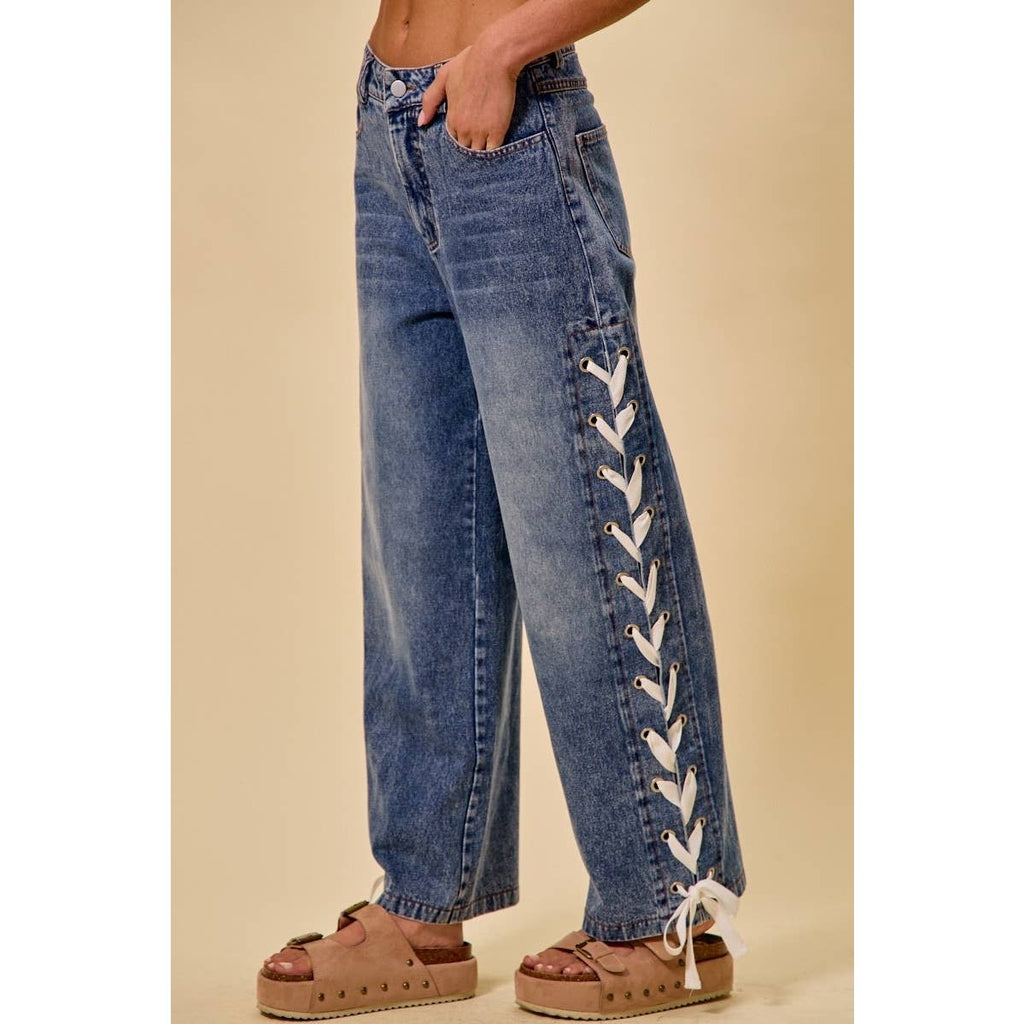Side Lace Straight Leg Jeans