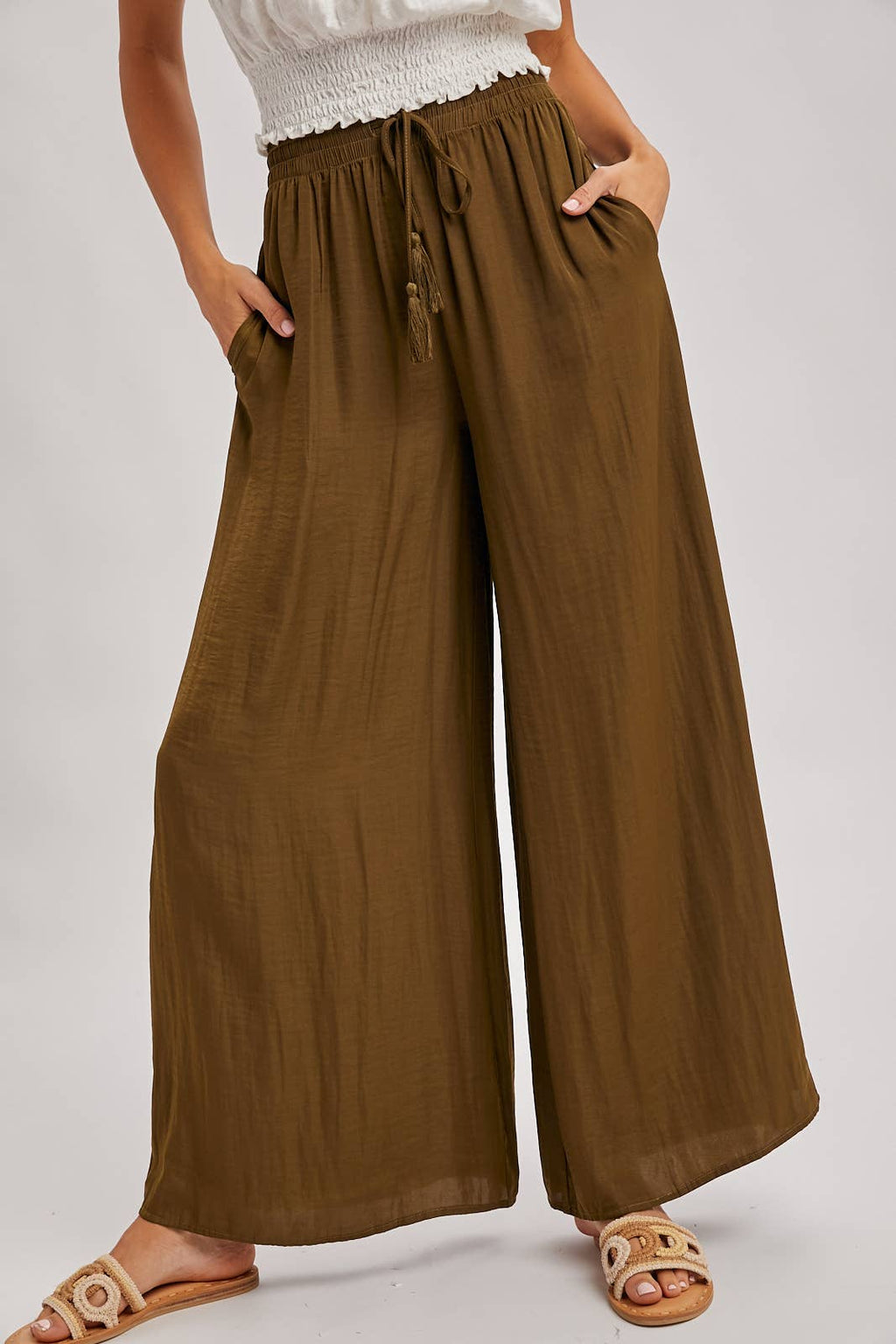 SILKY PALAZZO WIDE LEG PANTS