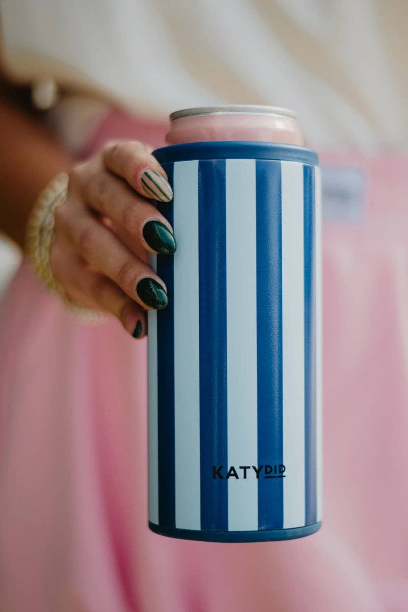 Navy Striped Slim Can Cooler