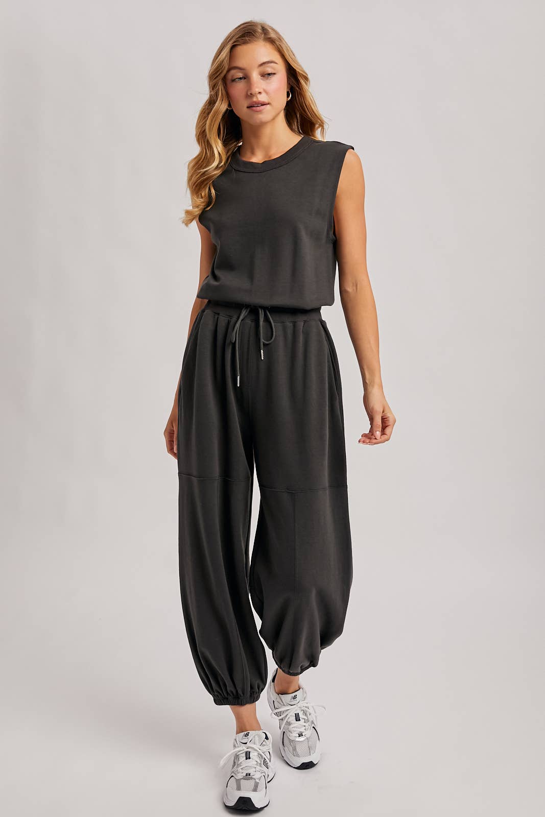 Drawstring Waist Knit Jumpsuit