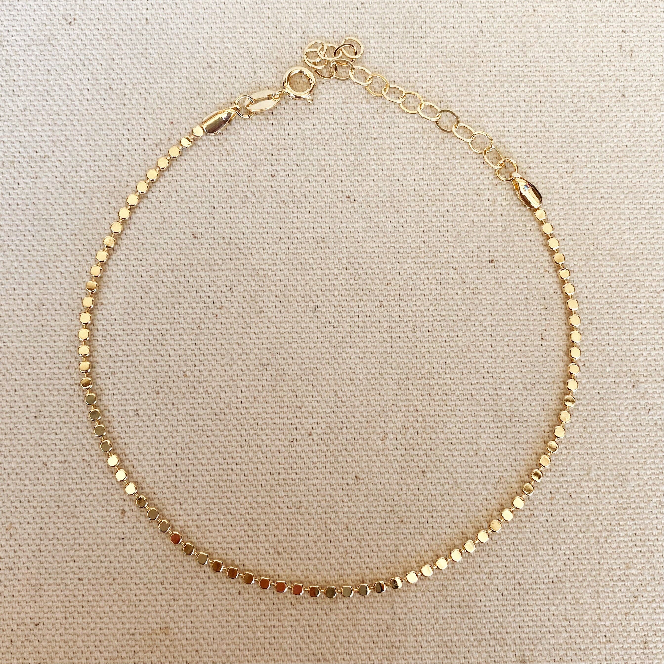 18k Gold Filled Flat Ball Chain Anklet - 2.0mm