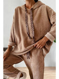 Drawstring Pullover Hoodie and High Waist Pants Corduroy Set