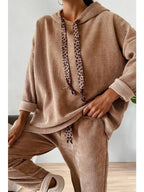 Drawstring Pullover Hoodie and High Waist Pants Corduroy Set