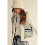 Washed Vintage Denim Fleece Vest