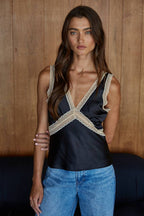 Satin Contrast Lace Top