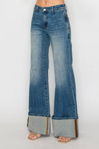Premium Mid-Rise Cuffed Flare Jeans