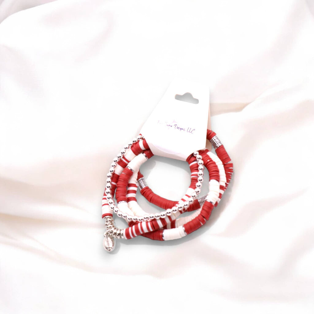 Dark Red and White Game Day Bracelet Stack