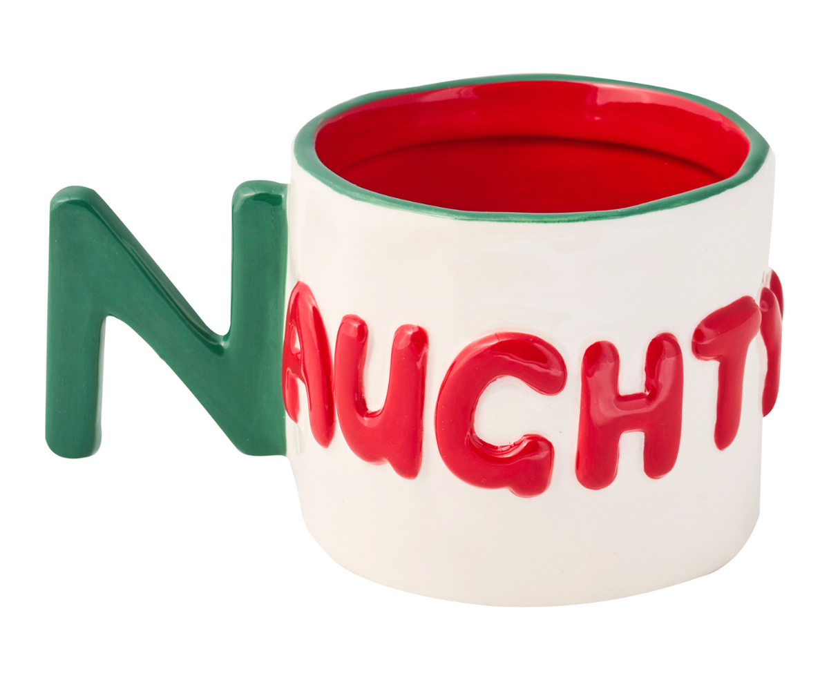 Naughty Christmas Mug with Letter N Handle – 14 oz