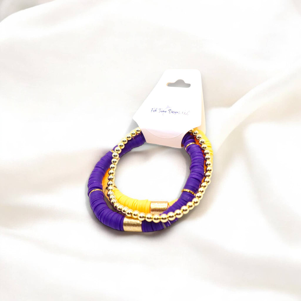 Gold Purple Game Day Stack Bracelet, School Spirit Jewelry
