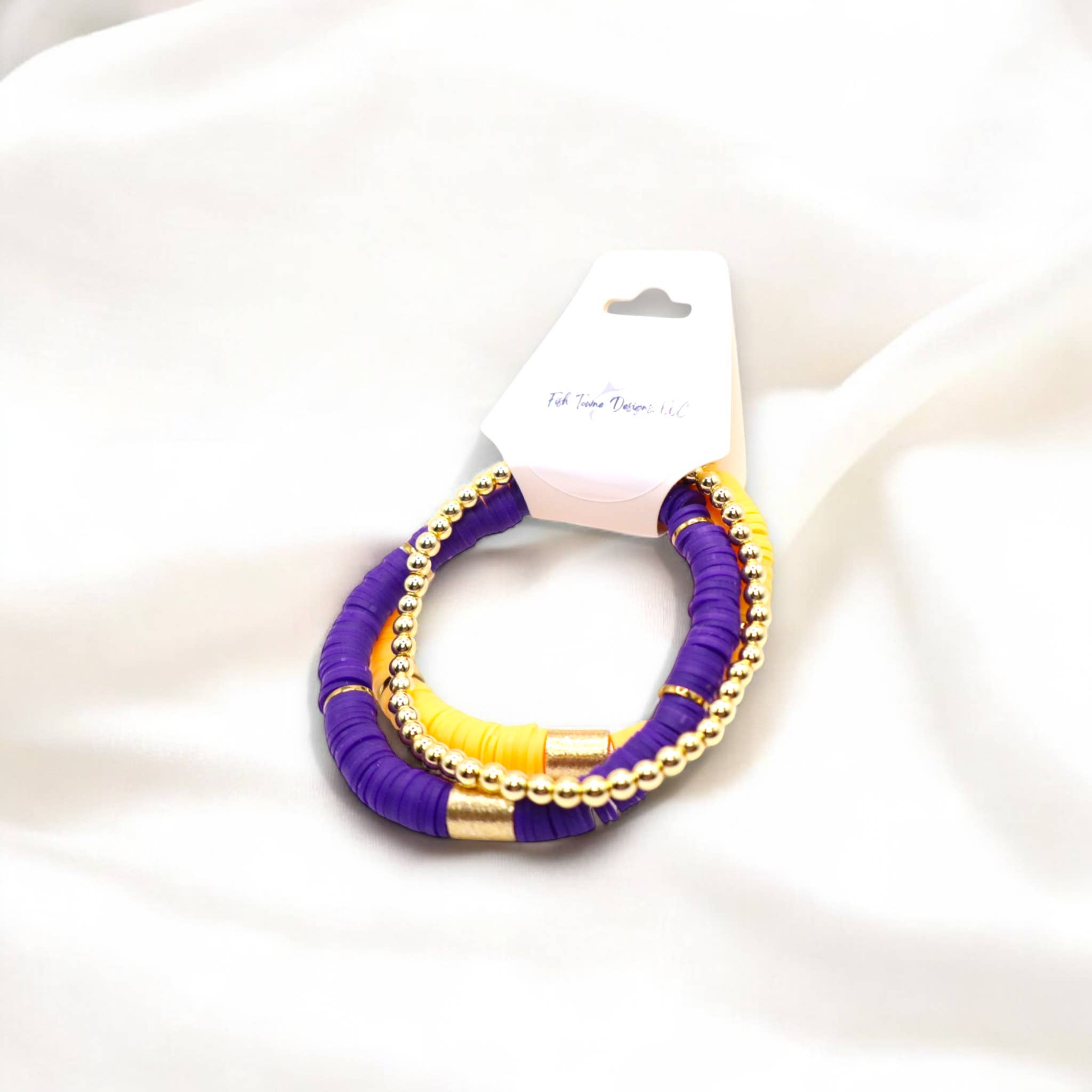 Gold Purple Game Day Stack Bracelet, School Spirit Jewelry