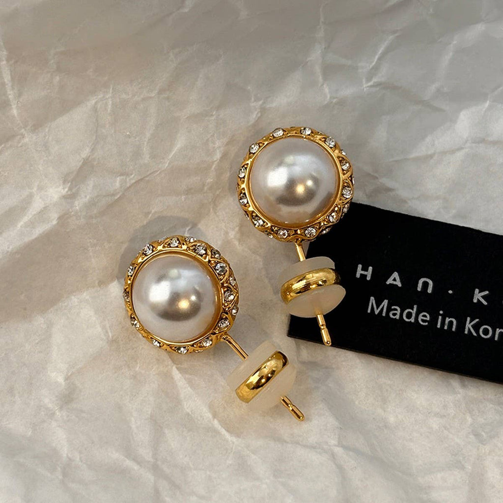 Vintage CZ Pearl Stud Earrings