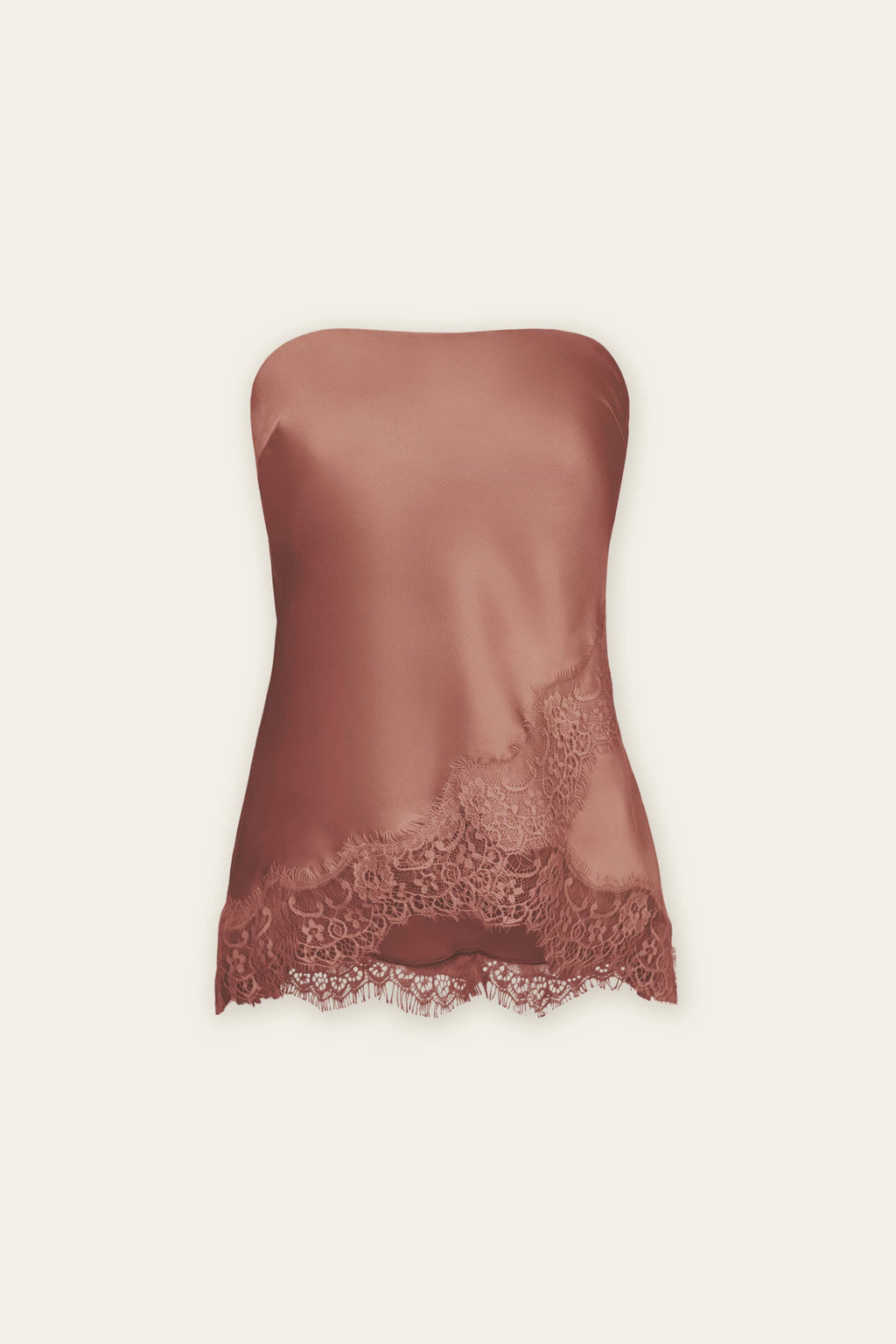 Satin Lace Hem Strapless Top