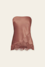 Satin Lace Hem Strapless Top