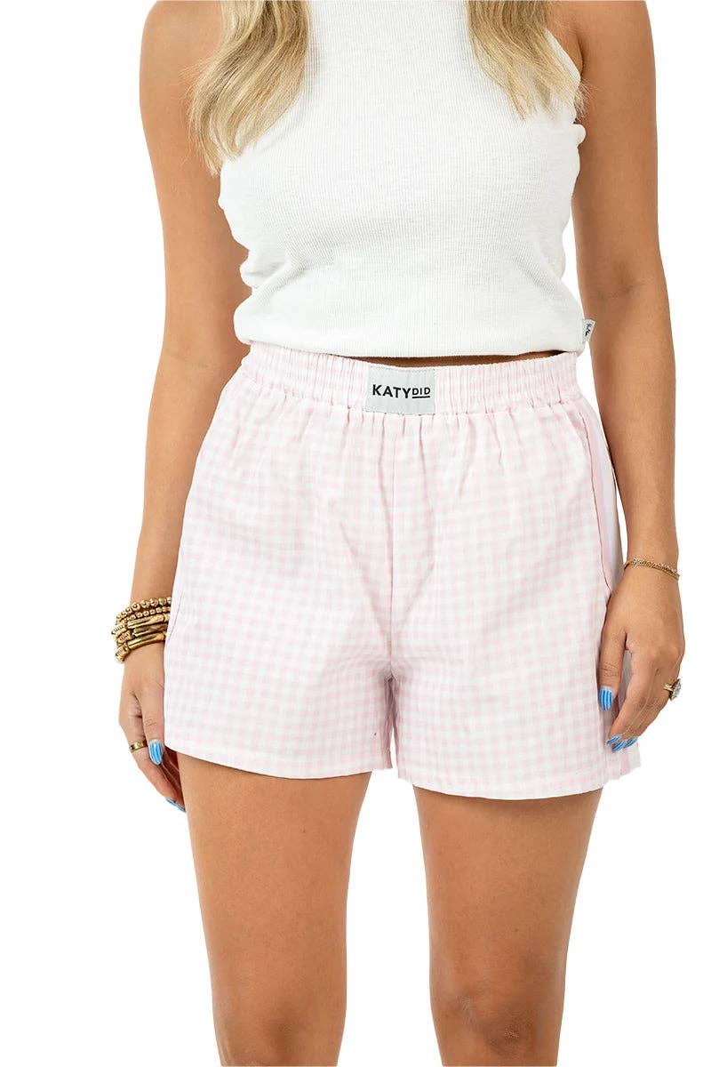 Light Pink Gingham Boxers Shorts