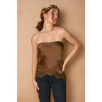 Satin Lace Hem Strapless Top