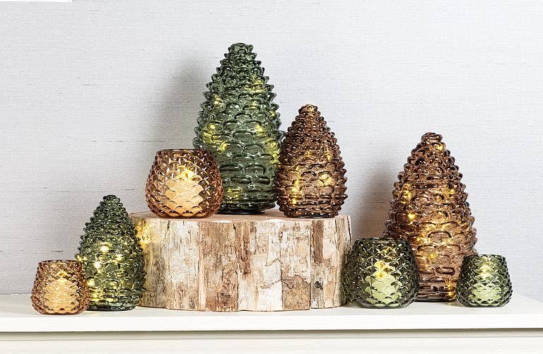 Medium Amber Glass Pinecone Tealight Holder